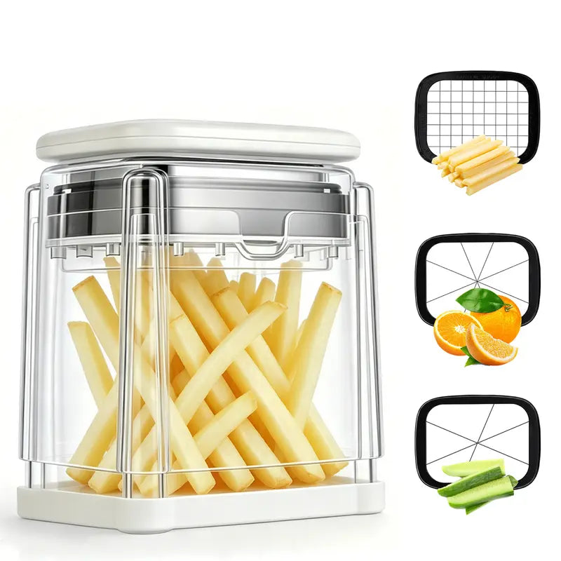 Fingersafe French Fry Cutter - Air Fryer Compatible, Compact Kitchen Utensils, Detachable Interchangeable Blade Potato Slicer, Smooth Mandoline Slicer, Rustproof Easy-Clean Vegetable Cutter for Home Use, Reduces Prep Time,sohochic