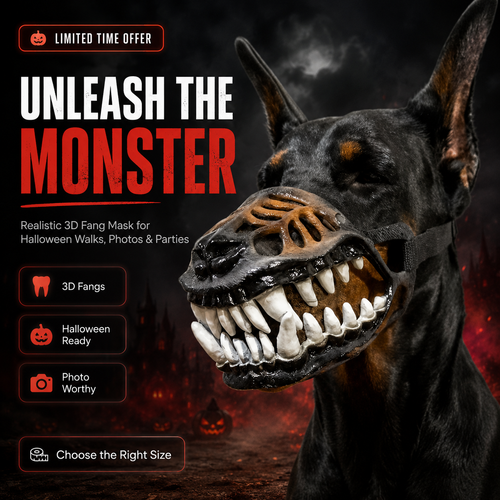 🎃 Realistic 3D Monster Fang Dog Mask – Scary Halloween Pet Costume for Photos, Parties & Night Walks 🐺