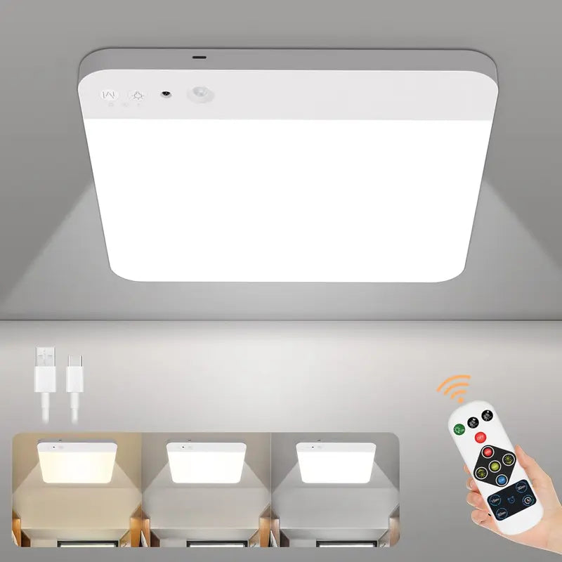 💡 Rechargeable Motion Sensor Ceiling Light – No Wiring, Dimmable & Remote Controlled