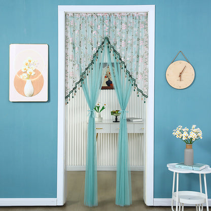 🌸 Extra-Wide Embroidered Beaded Doorway Curtain – Romantic Sheer Tie-Back Divider
