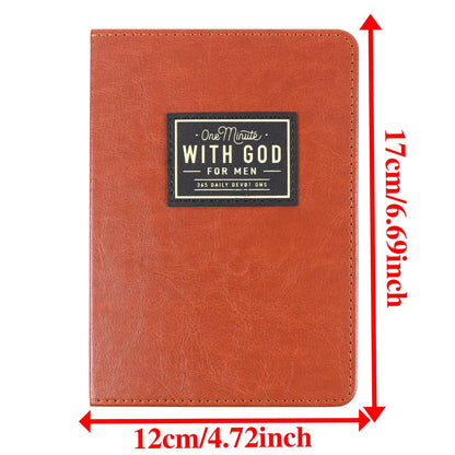 One Minute with God for Men – 365 Days Daily Devotional, Brown Faux Leather Flexcover, Christian Gift for Men, Bible Prayer Journal for Dad Husband Father, Portable Pocket Size