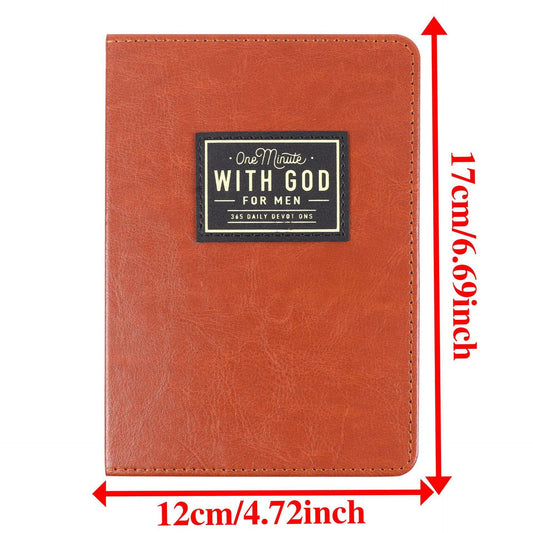 One Minute with God for Men – 365 Days Daily Devotional, Brown Faux Leather Flexcover, Christian Gift for Men, Bible Prayer Journal for Dad Husband Father, Portable Pocket Size