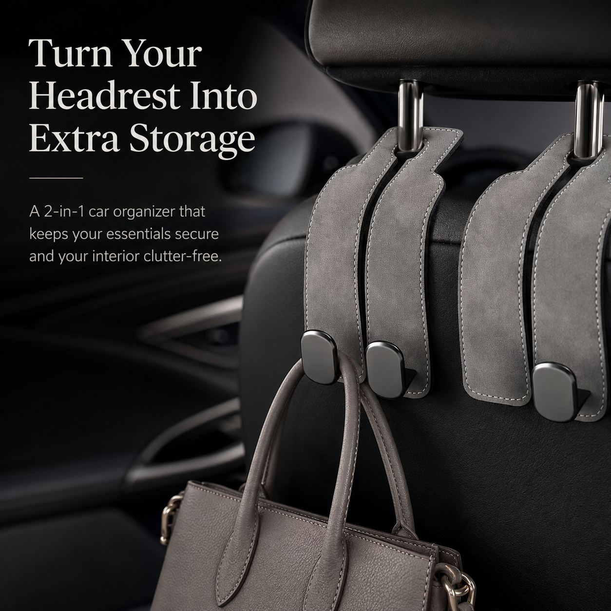 🚗 2-in-1 Car Headrest Organizer Hook & Phone Holder – Keep Bags Secure & Your Car Clutter-Free