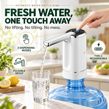 💧 Rechargeable Automatic Water Bottle Pump – 3-Mode Timed Dispenser with Foldable Spout
