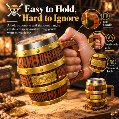 🪵Pirate Barrel Mug Set – Rustic Adventure-Inspired Mug with Lid & Coaster
