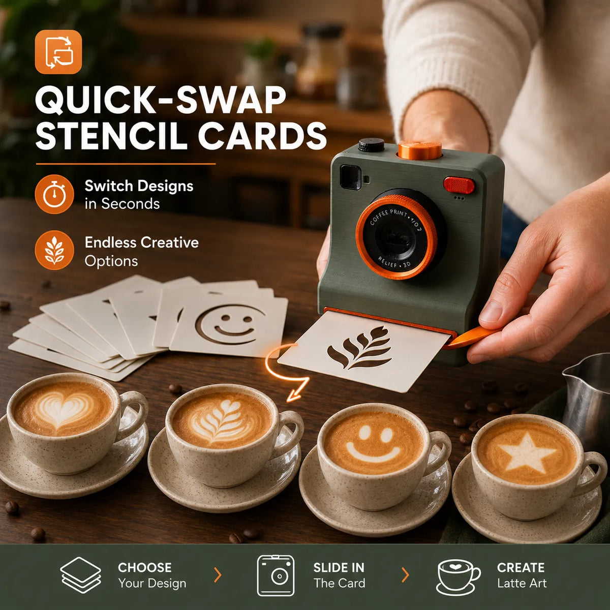 ☕📸 One-Touch Latte Art Camera – 3D Coffee Stencil Printer Kit for Custom Drink Designs ✨