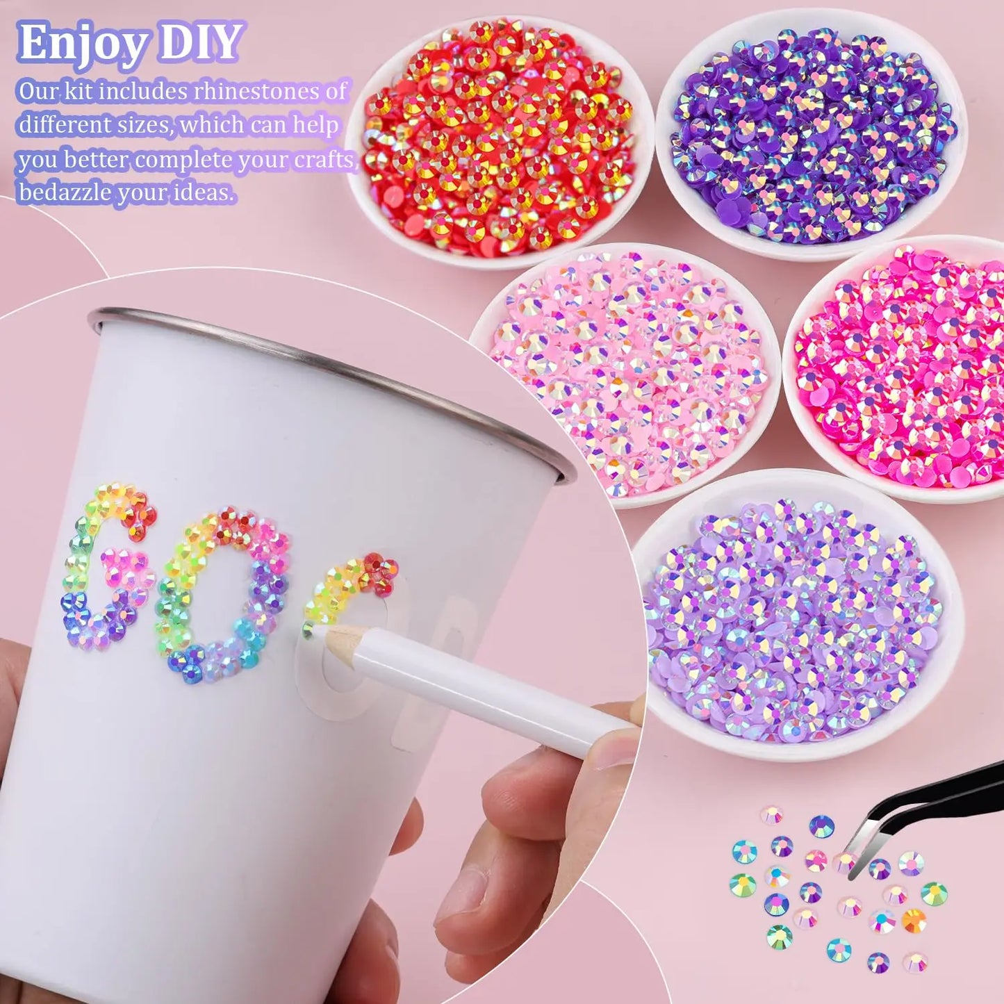 VIBRANT GEMS 32000Pcs Resin Rhinestones with Tweezers for Crafting Mixed-Color 3mm Bedazzling Crystal with Gifted Tools Jewelry
