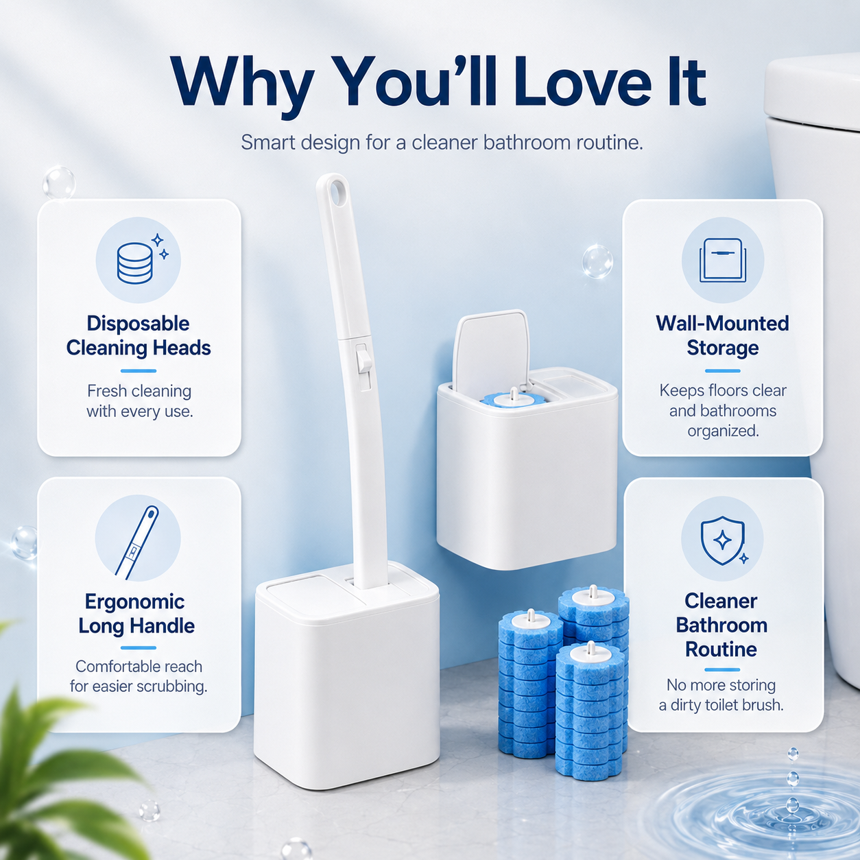 🚽 Disposable Toilet Cleaning System | Wall-Mounted Hygienic Toilet Brush Kit