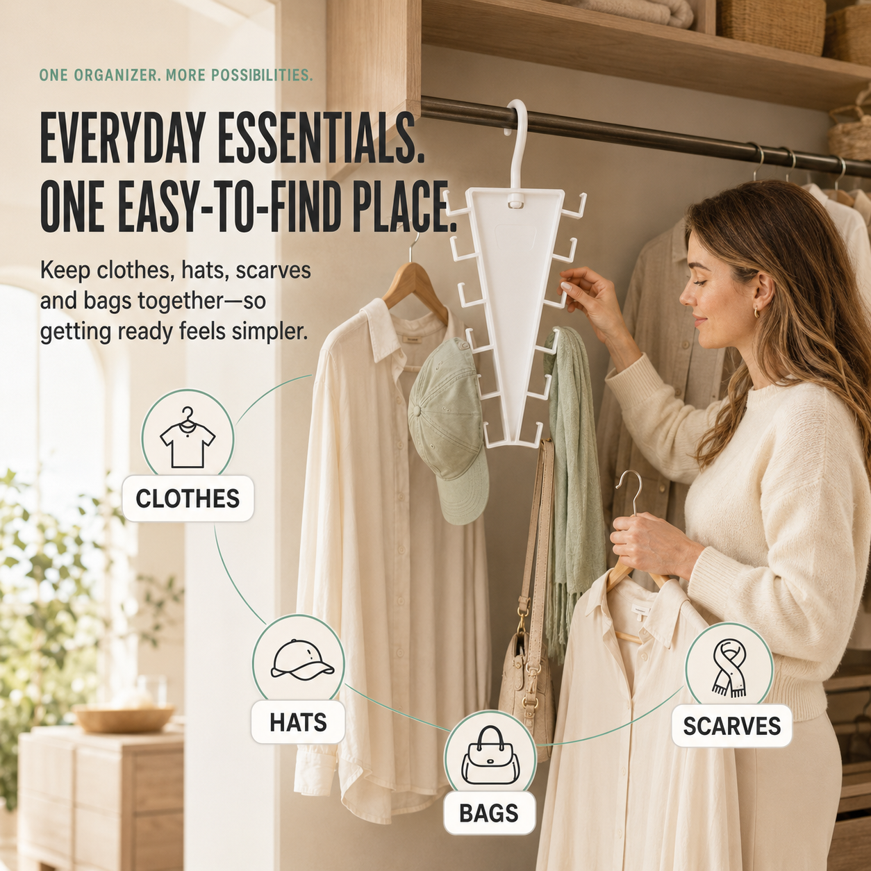 ✨ 12-Hook 360° Rotating Space-Saving Closet Organizer for Clothes, Hats & Bags