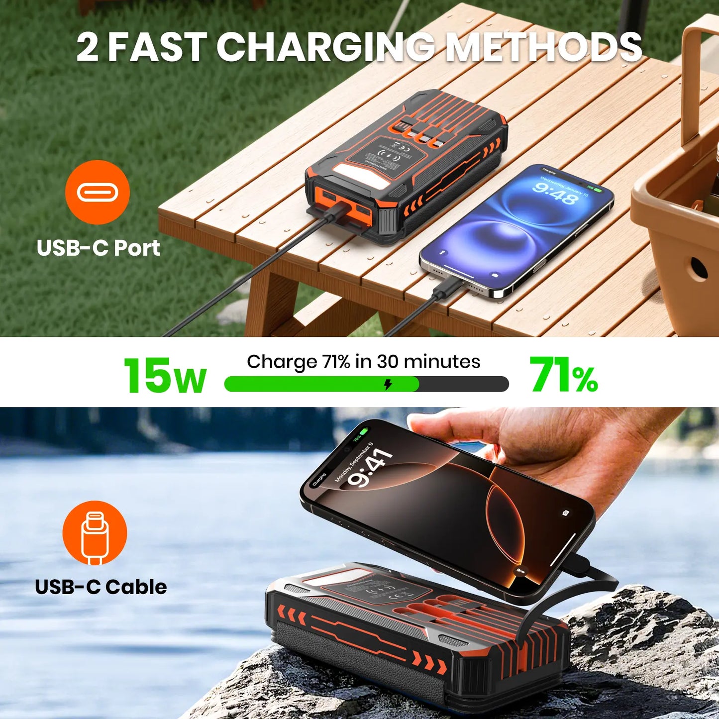 🔋 48000mAh Solar Power Bank – Wireless Portable Charger