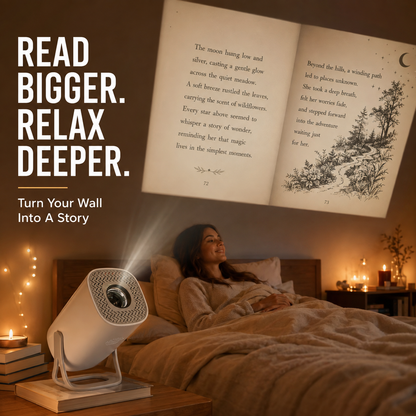 Smart Reading Projector – 4K Support, WiFi 6 & Up to 130″ Screen 📚✨