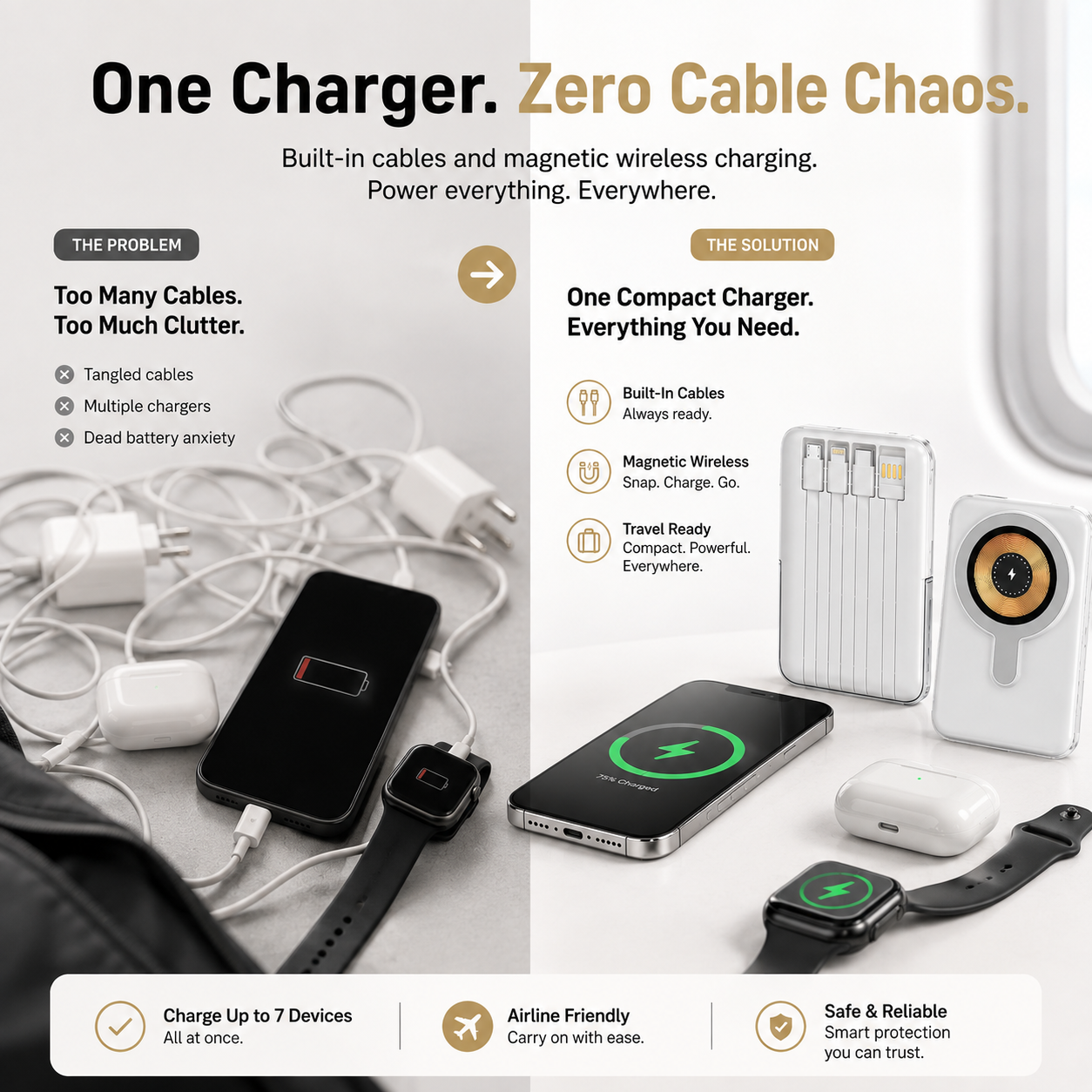 🔋 7-in-1 Magnetic Wireless Power Bank | All-In-One Travel Charger With Built-In Cables🧲
