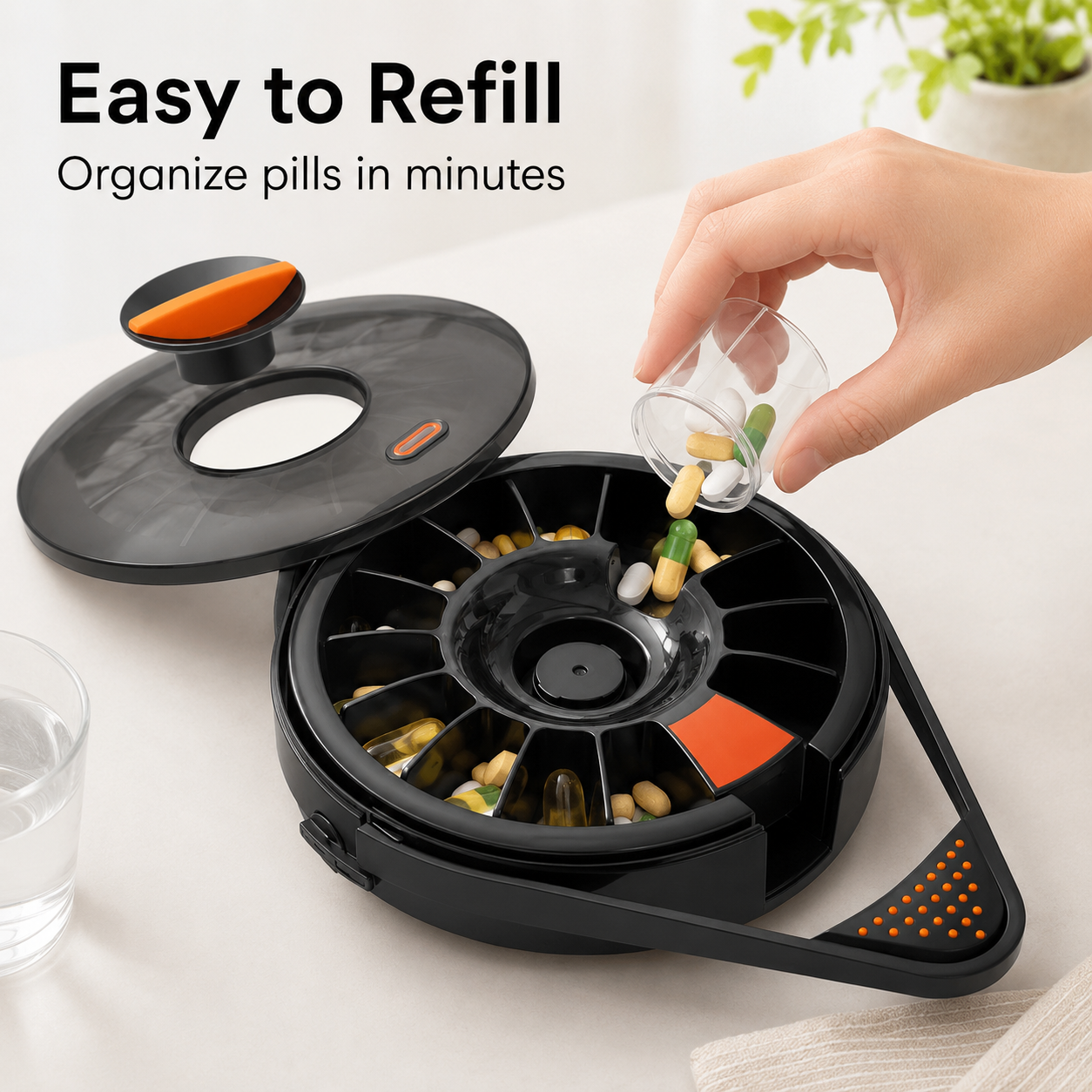 Fullicon Pill Dispenser with 14 Large Compartments and Child-Proof Lock
