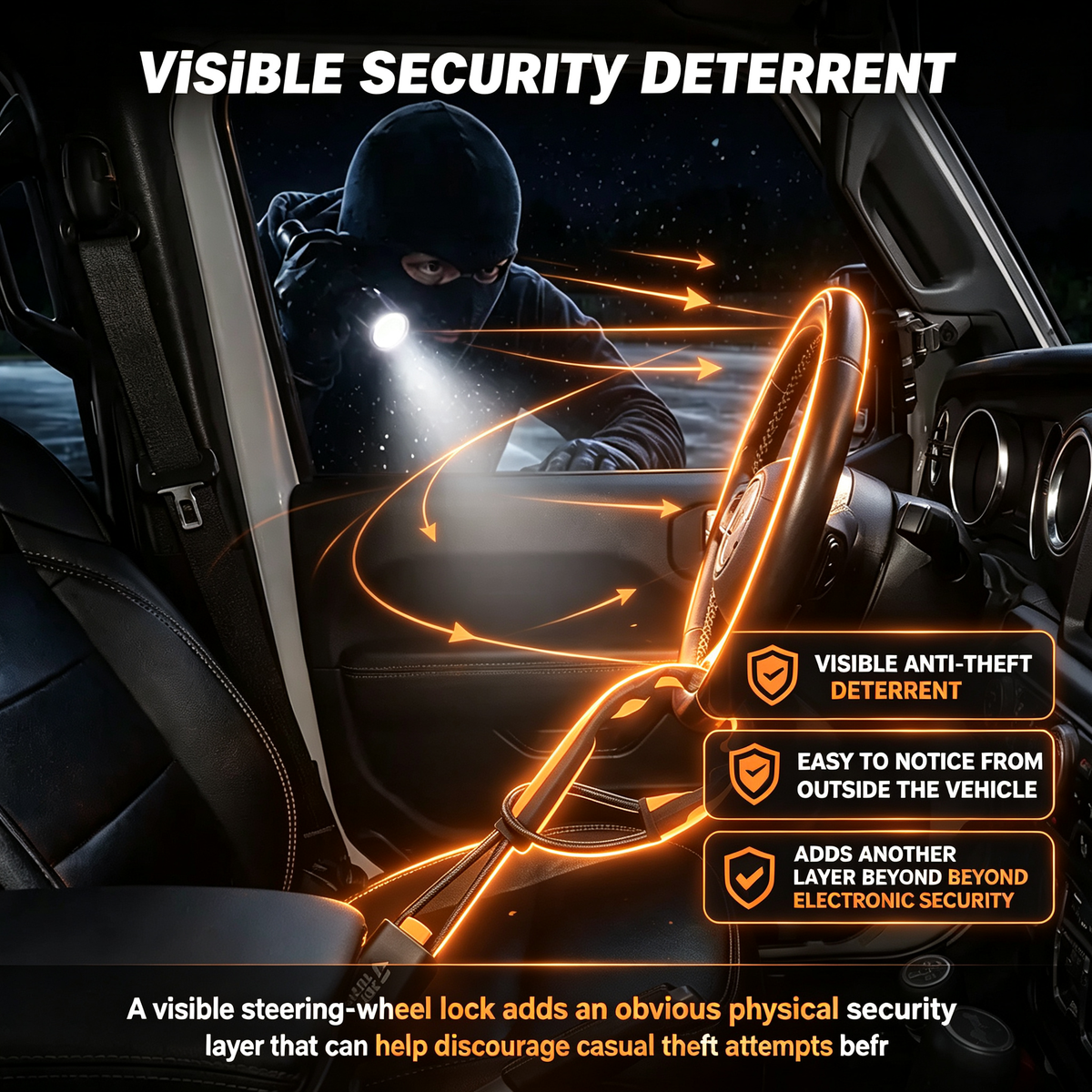 Heavy-Duty Steering Wheel Anti-Theft Cable Lock