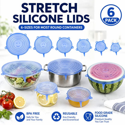 6 Pack Silicone Stretch Lids, Reusable Food Grade Silicone Container Cover