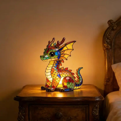 Lucky Dragon LED Night Light – Colorful Stained Glass-Style Resin Lamp, USB-Powered Fantasy Decor & Gift