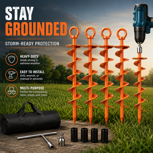 Ground Anchor Screw in Spiral Trampoline Anchors with Nut and Tool Swing Set Anchors Tent Stakes High Wind Heavy Duty for Sheds Carports Mobile Home Camping Tent Waterproof heavy-duty