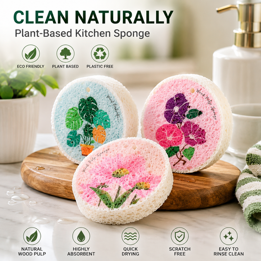 🌿 6pcs Water-Activated Disposable Cleaning Sponge | Natural Wood Pulp Foam Scrubber