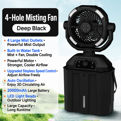 ❄️ 4-in-1 Rechargeable Misting Fan with LED Light & Emergency Power Bank