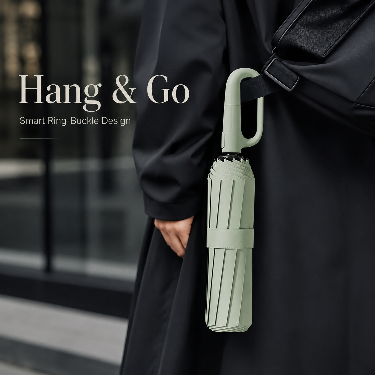 ☔ One-Touch Automatic Windproof Umbrella with Ring-Buckle Handle – Large 105CM Rain & Sun Coverage