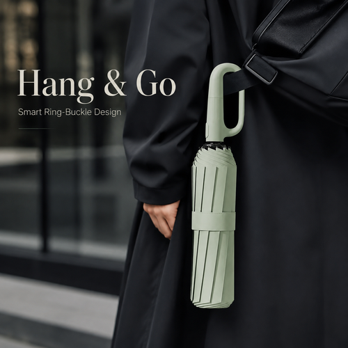☔ One-Touch Automatic Windproof Umbrella with Ring-Buckle Handle – Large 105CM Rain & Sun Coverage