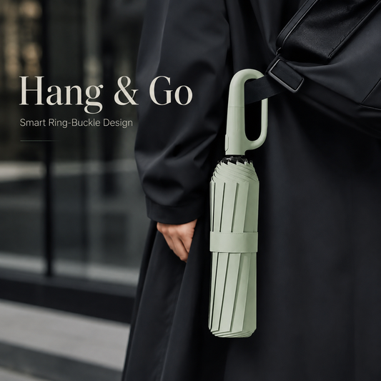 ☔ One-Touch Automatic Windproof Umbrella with Ring-Buckle Handle – Large 105CM Rain & Sun Coverage
