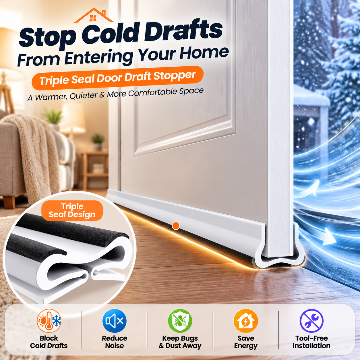 ❄️ Stop Cold Drafts From Entering Your Home – Triple Seal Door Weather Strip