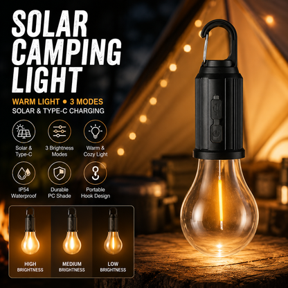 ☀️Rechargeable Solar LED Light Bulbs with Waterproof Clip Hook, Solar Outdoor Lights, Portable Camping Gear for Hiking & Emergency Use