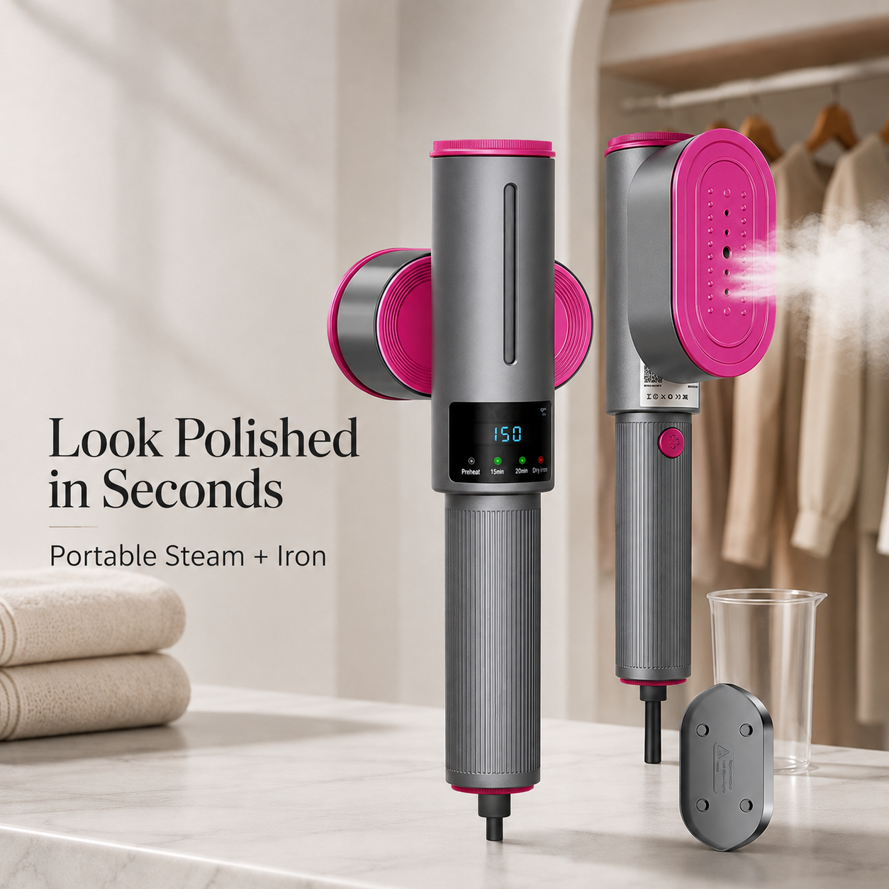 🔥 Portable Steam Iron for Clothes – 15s Fast Heat-Up, Powerful Wrinkle Remover & Travel Garment Steamer