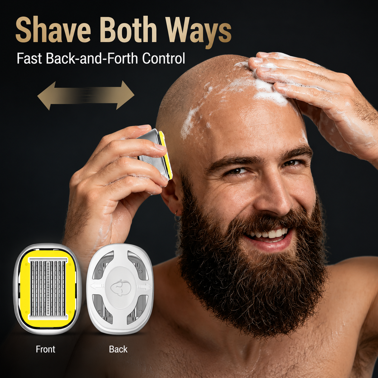Dual-Direction 8-Blade Head Shaver Replacement Cartridge – Fast & Smooth Wet Shaving for Scalp and Body