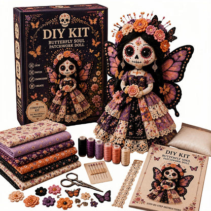 🌼 Day of the Dead-Inspired Skeleton Bride DIY Kit – Handmade Patchwork Doll