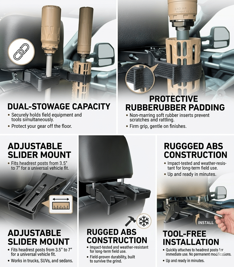🚙 Rear-Seat Gear Organizer – Adjustable Dual-Position Headrest Storage Rack