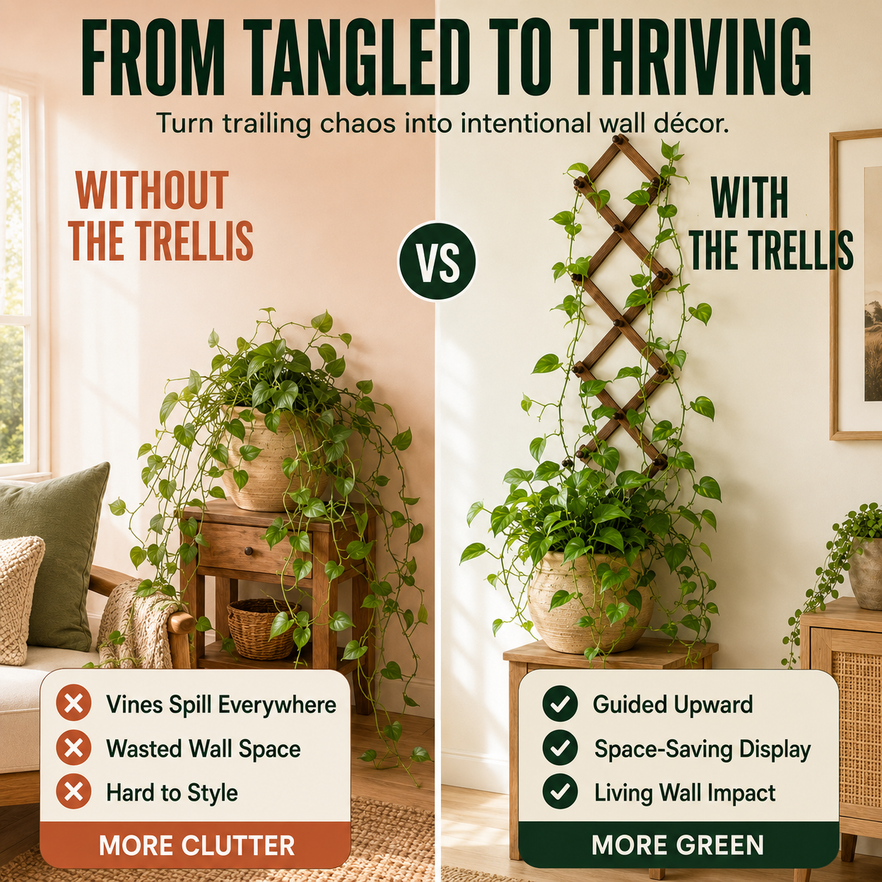 🌿 Expandable Wooden Plant Trellis & Wall Rack – Turn Trailing Vines Into Living Wall Décor