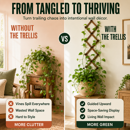 🌿 Expandable Wooden Plant Trellis & Wall Rack – Turn Trailing Vines Into Living Wall Décor