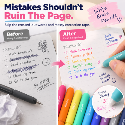 9-Color Erasable Gel Pens Set – Quick-Dry 0.6mm Pens with Built-In Eraser
