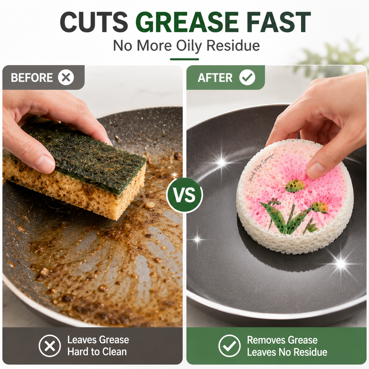 🌿 6pcs Water-Activated Disposable Cleaning Sponge | Natural Wood Pulp Foam Scrubber