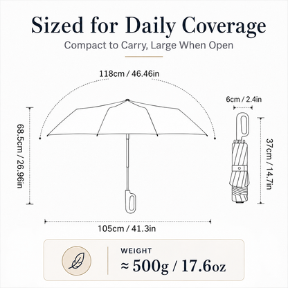 ☔ One-Touch Automatic Windproof Umbrella with Ring-Buckle Handle – Large 105CM Rain & Sun Coverage