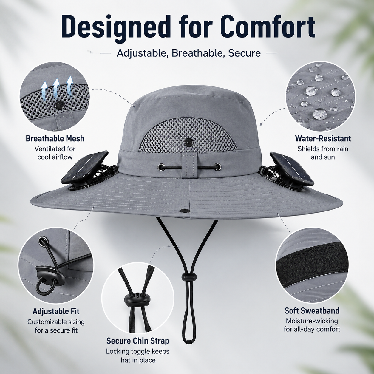 Double Solar Fan Fishing Hat – Unisex 3-Speed Cooling Brimmed Hat, USB Rechargeable, Lotus Leaf Waterproof, UPF Sun Protection for Outdoor Hiking Gardening Travel