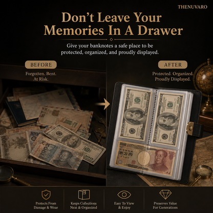 💵 Banknote Collection Book – Preserve Your Currency Stories with a Secure Locking Album