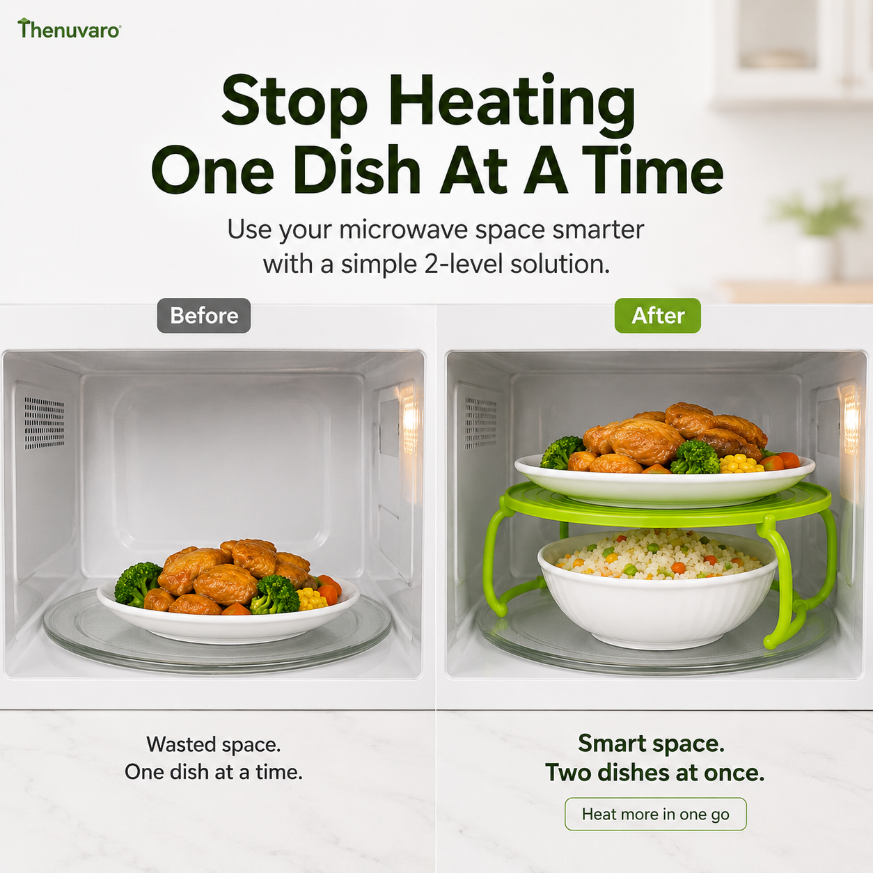 🍽️ Foldable Microwave Plate Stacker – 2-Level Heating Rack with Cool-Touch Handles for More Kitchen Space