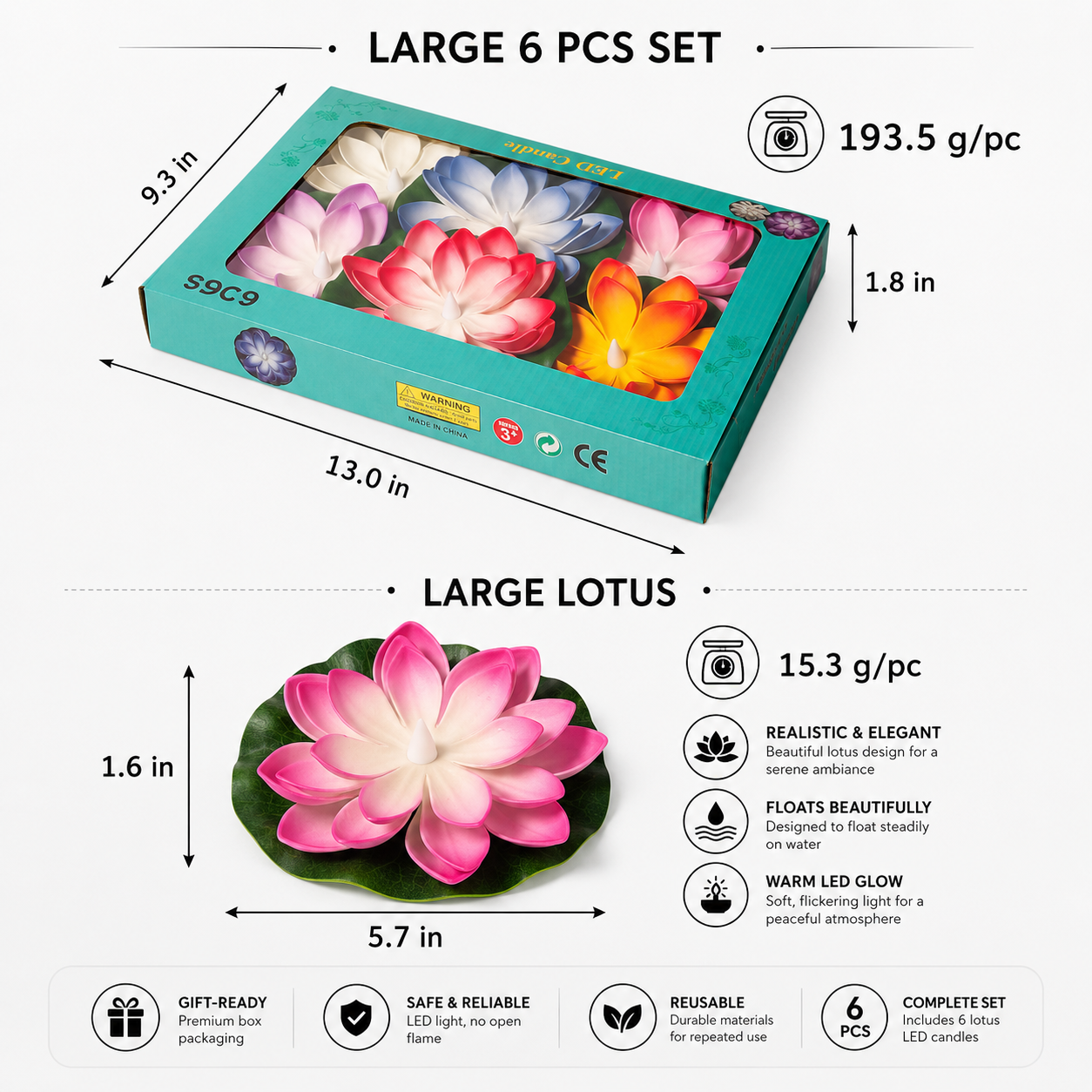 Floating Lotus LED Candle – Flameless Garden & Pool Decor for Spa, Patio, Wedding & Outdoor Ambience