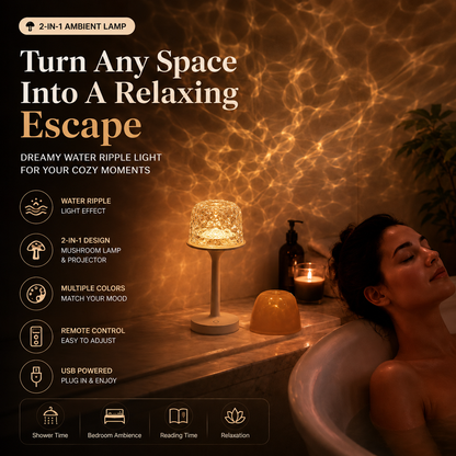 🌊 Water Ripple Ambient Lamp – 2-in-1 USB Powered Mushroom Mood Light for Bedroom, Bathroom & Cozy Home Decor