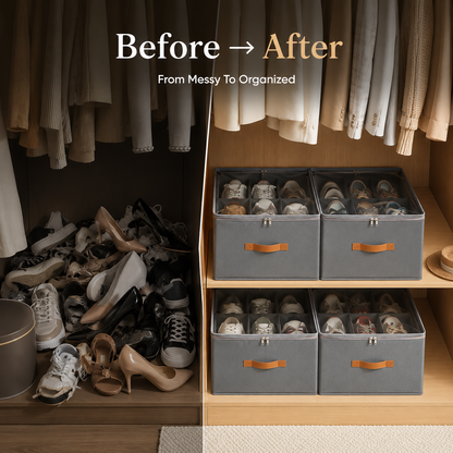 ✨ Foldable Shoe Storage Organizer – Dustproof Clear Cover Closet Box With Compartments