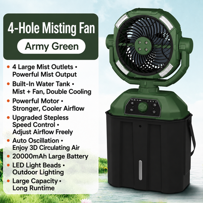 ❄️ 4-in-1 Rechargeable Misting Fan with LED Light & Emergency Power Bank