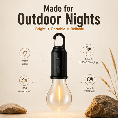 ☀️Rechargeable Solar LED Light Bulbs with Waterproof Clip Hook, Solar Outdoor Lights, Portable Camping Gear for Hiking & Emergency Use