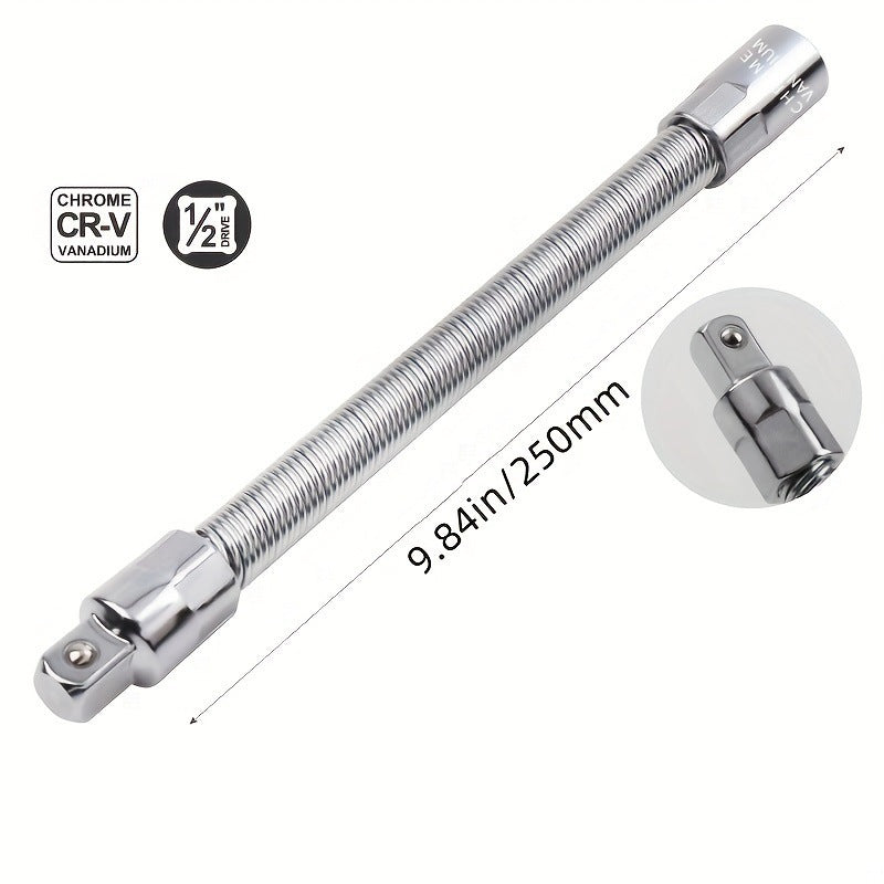 Flexible Socket Extension Set 3PCS – 1/4" 3/8" 1/2" CR-V Steel Bendable Wrench Adapter for Deep Engine & Car Repair