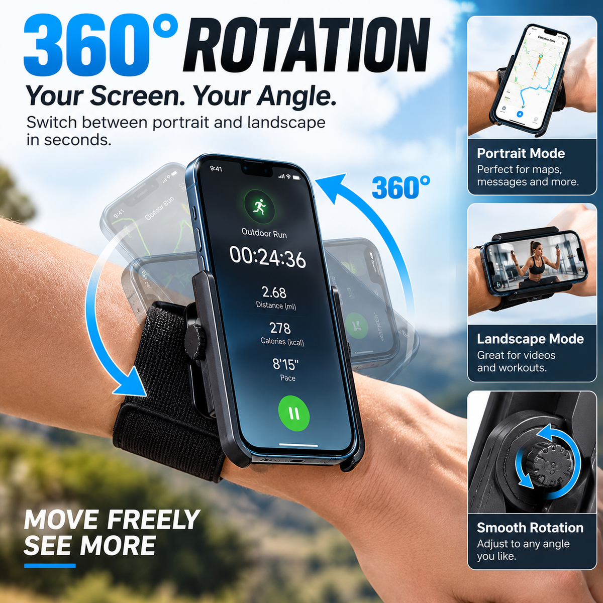📱 360° Rotating Wrist & Arm Phone Holder – Hands-Free Sports Mount