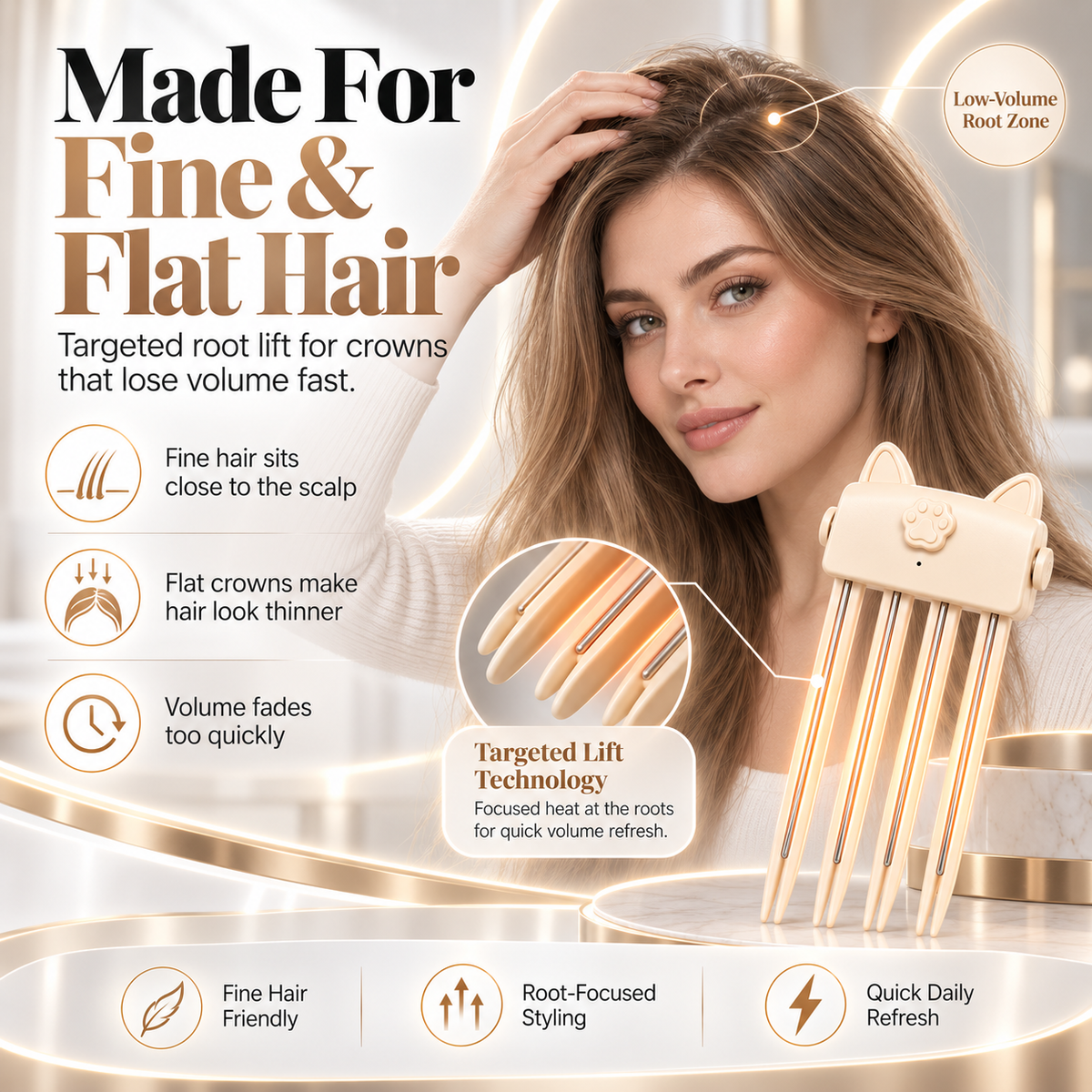 ✨ Instant Root Lift Volumizer Clip – Heated Hair Volume Styler for Fuller, Bouncy Hair