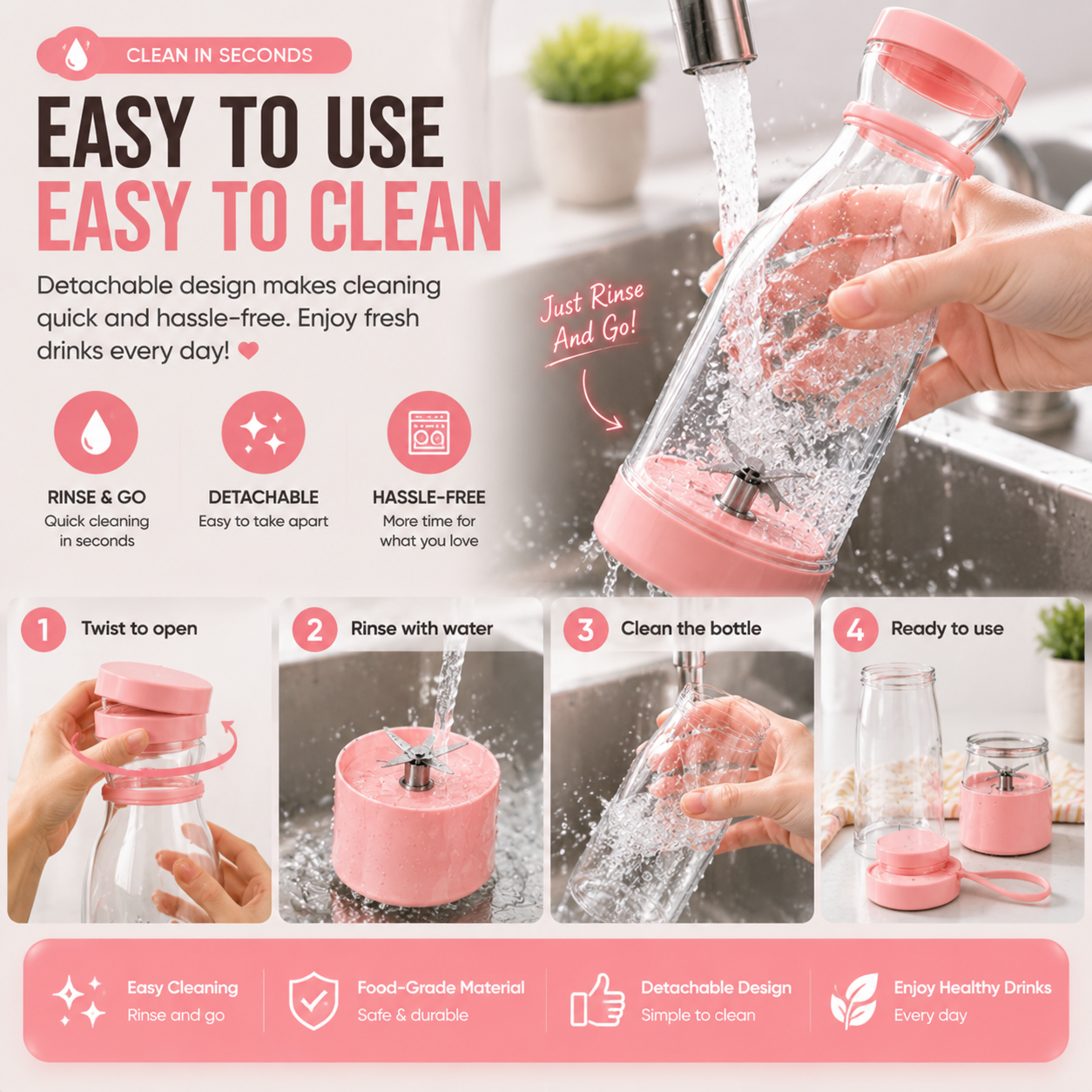 ✨ Mini Portable Blender Bottle – Make Fresh Smoothies, Juice & Shakes Anytime