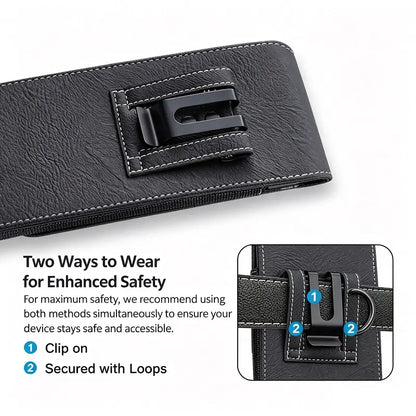 📱 Men’s Belt Phone Pouch – Magnetic Closure with Card Slot & Metal Clip
